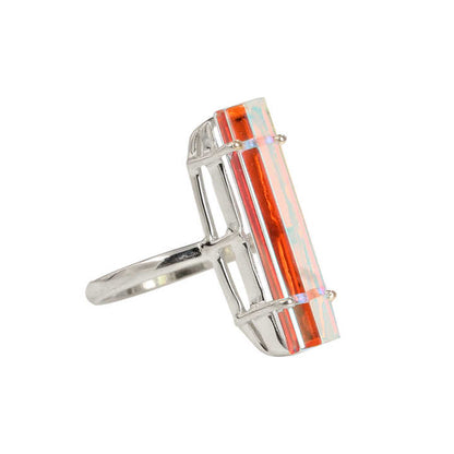 Premium Quality Beautiful Rainbow Mystic Quartz Gemstone Prong Setting Sterling Silver Rectangle Baguette Handmade Jewelry