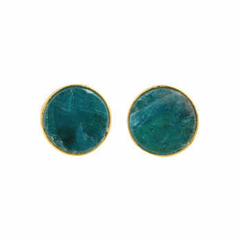 Best Quality Solid 925 Sterling Silver 18k Gold Plated Neon Apatite Round 9mm Round Stud Earring for Women Handmade Jewelry