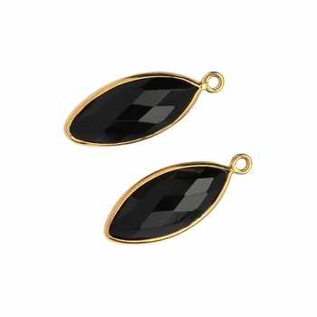 Best Quality 8x16mm Faceted Marquise Shape Bezel Setting Genuine Black Onyx Gemstone 925 Silver Charm Pendant Necklace Bracelet