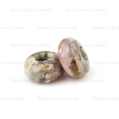 14x8mm Natural Pink Opal Coral Copper Composite Smooth Rondelle 5mm Big Hole Gemstone Beads for Jewelry Making Wholesale Price