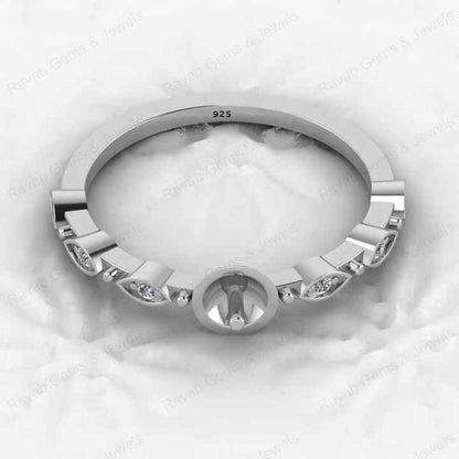 Solid 925 Sterling Silver CZ Sides 6mm Round Solitaire Semi Mount Setting Ring for Resin & Ashes Breastmilk DIY Jewelry Findings