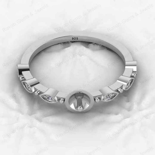Solid 925 Sterling Silver CZ Sides 6mm Round Solitaire Semi Mount Setting Ring for Resin & Ashes Breastmilk DIY Jewelry Findings