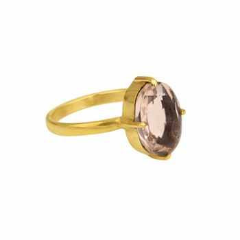 925 Sterling Silver Prong Ring for Women Gold Plated Transparent Pink Crystal Amazing Morganite Quartz Gemstone Jewelry Parties