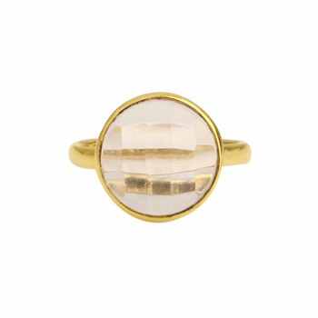 Top Selling 12mm Round Natural Crystal Clear Quartz Gemstone Faceted Checker Cut Bezel 925 Silver Handmade Fine Jewelry Ring