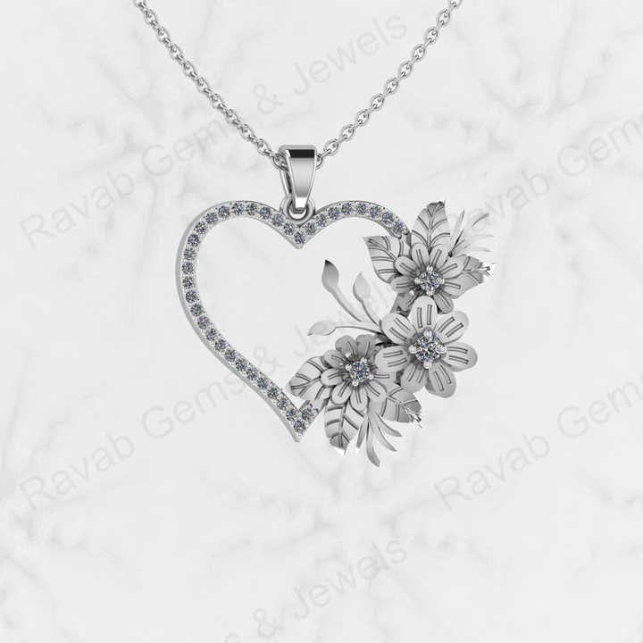 Top Quality Solid 925 Sterling Silver 24x29mm Heart Flower Design Micro Pave Diamond Setting Charm Pendant Nature Love Jewelry