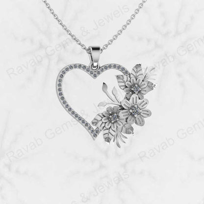 Top Quality Solid 925 Sterling Silver 24x29mm Heart Flower Design Micro Pave Diamond Setting Charm Pendant Nature Love Jewelry