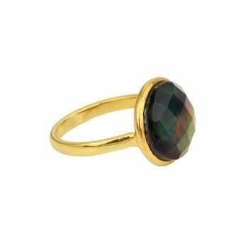 Best Selling 925 Sterling Silver Women's Cabochon Ring 12mm Multi-Abalone Shell Quartz Gemstone Gold Plated for Weddings Parties
