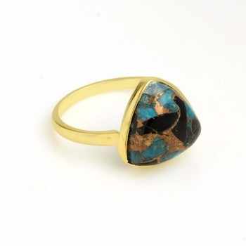 Top Selling 925 Sterling Silver Fine Jewelry Handmade 12mm Trillion Ring Mohave Blue Copper Turquoise Gemstone Unique for