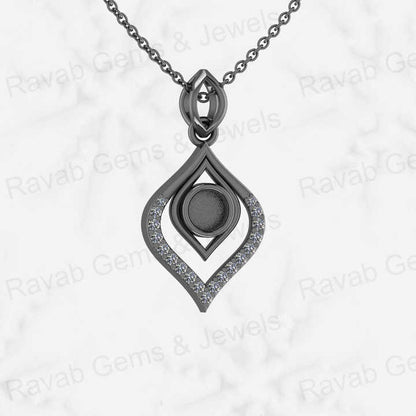 Solid 925 Sterling Silver With CZ 14x20mm Water Drop Semi Mount Blank Charm Pendant Stone Setting for Resin Ashes Work Jewelry