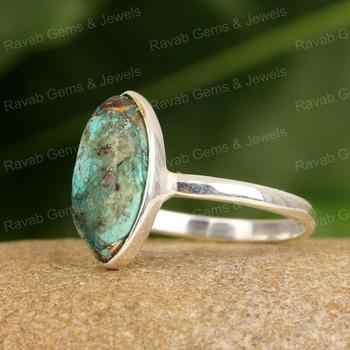 Designer Genuine Chrysocolla Copper Turquoise Terrific 8x16mm Marquise Shape 925 Sterling Silver Fine Dainty Ring for Women