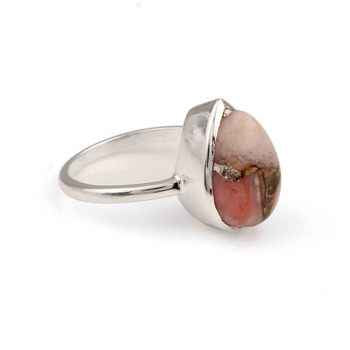 Handmade 10x14mm Bezel Cutting Ring for Women Solid 925 Sterling Silver 18K Gold Plating Pink Opal Copper Gemstone Fine Jewelry