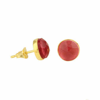 Best Selling Solid 925 Sterling Silver Natural Carnelian Checker Cut Round Gemstone Bezel Setting Stud Earring Fine Jewelry