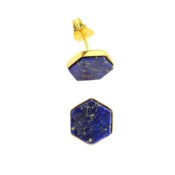 Top Selling 10mm Smooth Hexagon Ring Women's Handmade 925 Sterling Silver 18K Gold Plated Lapis Lazuli Fine Stud Earrings