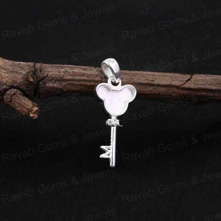 New Arrival 925 Silver 22x9mm Mickey Mouse Face Key Semi Mount Blank Charm Pendant CZ Setting for Jewelry Findings & Components