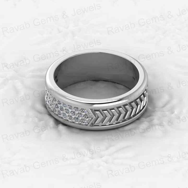 Top Quality 925 Silver Vermeil Cuban Curb Arrow Bar Round Cut CZ Eternity 7mm Wide Band Men's Ring for Personalized Fine Jewelry