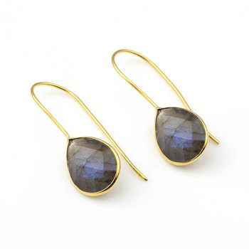 Women's Latest Design Gold-Plated Solid Sterling Silver Tear Drop Dangle Earrings With Natural Gemstone Labradorite for Partying