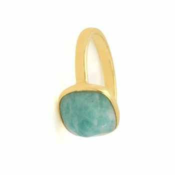 12mm Natural Amazonite Stone Cushion Ring 18K Gold Plated Lovely Minimalist Design Women's Pearl Bezel Jewelry-Perfect Gift for