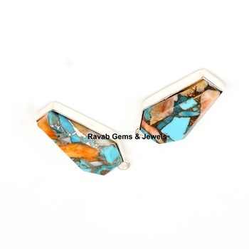 Top Quality Mohave Spiny Oyster Copper Turquoise 925 Silver 10x17mm Coffin Charm Pendant For Bracelet Necklace Fine Jewelry