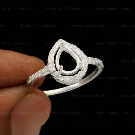 Top Quality 925 Sterling Solid Silver 6x8mm Pear Eternity Semi Mount Blank Prong Setting Ring for Keepsake Breastmilk Jewelry