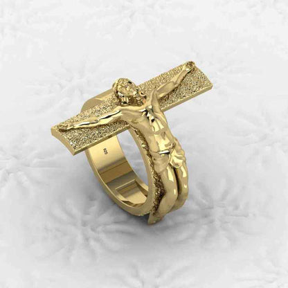 Hot Selling 925 Sterling Silver Crucifix Spiritual Catholic Faith Emblem Jesus Cross Christ Ring Personalized Men's Fine Jewelry