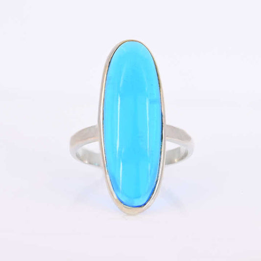 Top Selling Solid 925 Sterling Silver Blue Topaz Quartz 10x30mm Long Oval Bezel Setting Ring for Women Fine Handmade Jewelry