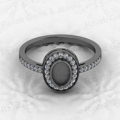 Genuine 925 Solid Sterling Silver 6x4mm Semi Mount Blank Bezel Setting Halo Ring for Breastmilk & Keepsake Resin Ceramic Jewelry