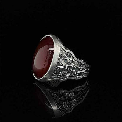 Genuine 925 Sterling Silver Natural Carnelian Oval Cabochon 12x16mm Turkish Signet Ottoman Bezel Setting Fine Ring For Men's