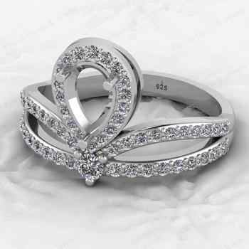 Pear CZ 8x5mm Semi Mount Good Fine Gemstone High Quality 925 Sterling Silver Cocktail Ring Micro Setting Blank Pave Jewelry