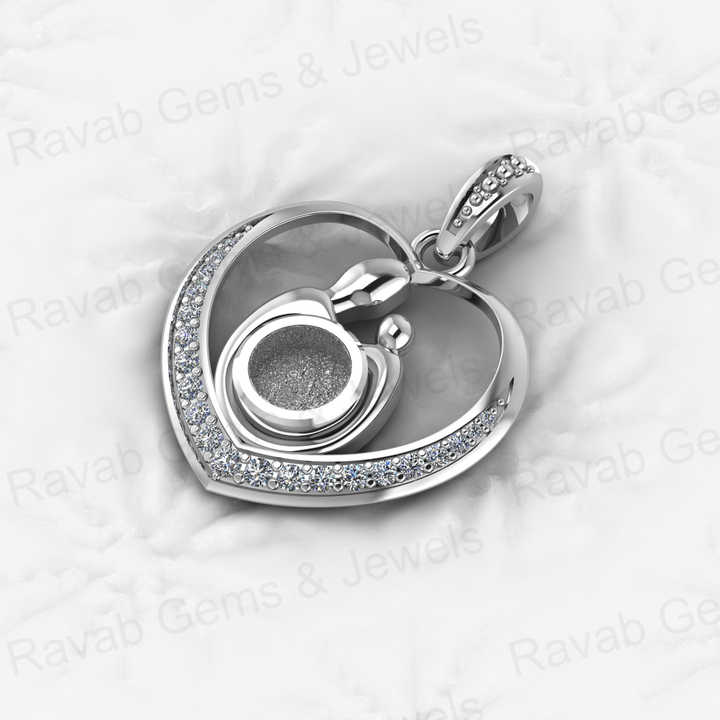 925 Sterling Silver 26x20mm Mother & Baby Love Heart Charm Semi Mount Empty Pendant Good for Resin & Ashes Work for Necklace