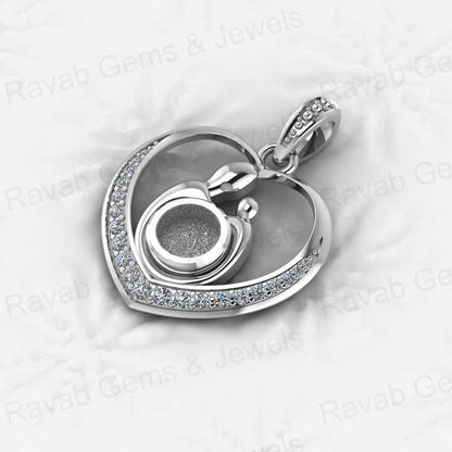 925 Sterling Silver 26x20mm Mother & Baby Love Heart Charm Semi Mount Empty Pendant Good for Resin & Ashes Work for Necklace