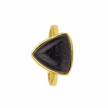 Solid 925 Sterling Silver 18K Gold Plated Handmade Fine Rings Daily Wear Sandstone Japer 12mm Trillion Bezel Setting Natural
