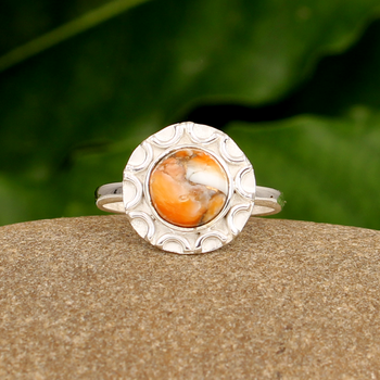 New Arrival 10mm Solid 925 Sterling Silver Wedding Ring Genuine Orange Spiny Oyster Turquoise Shape Handmade for Women