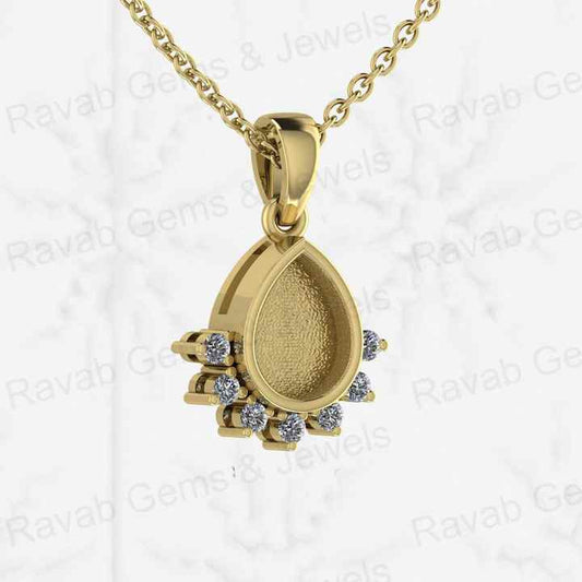 High Quality 925 Silver 6x8mm Pear Drop Setting Blank Bezel Charm Locket Pendant CZ Set DIY Breast Jewelry Findings Components