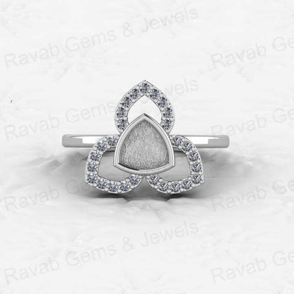 Genuine Solid 925 Sterling Silver Clover Trillion Semi Mount Blank Setting Ring Good for Ashes & Resin Work Breastmilk Jewelry