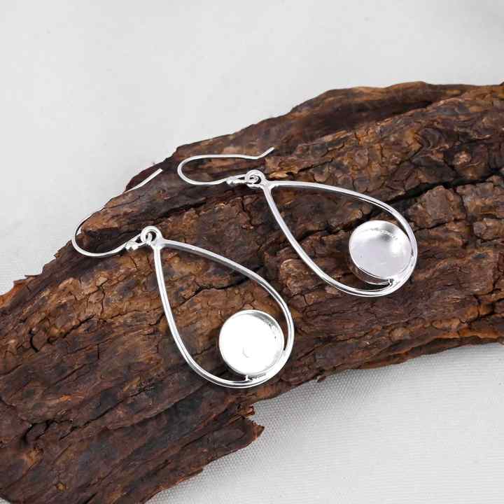 Handmade 925 Silver 10mm Round Cup Blank Bezel Collet Charm Earrings Gemstone Cabochon Setting Ashes & Resin Breast Milk Jewelry