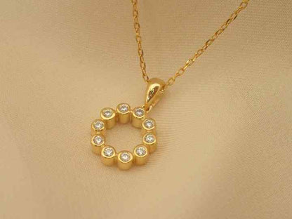 Valentine Sale Solid 925 Sterling Silver 14k Gold Plated Moonlight Circle Diamond Necklace for Women Handmade Propose Jewelry