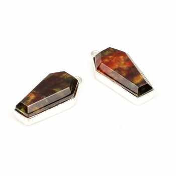 Best Selling 925 Sterling Silver 10x17mm Coffin Shape Multi Fire Ammolite Quartz Gemstone Bezel Set Gold Charm Pendant Necklace