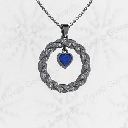 Best Selling 925 Silver Fine Jewelry Lapis Lazuli CZ Twisted Circle Rope Dainty Pendant Necklace Valentine's Day Gift for Women