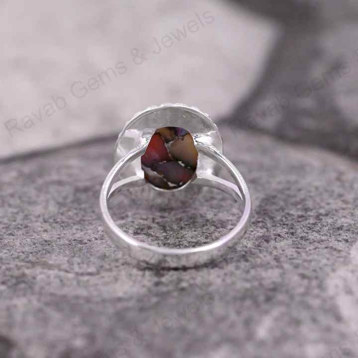 Handmade 925 Silver Designer Bezel Ring Mohave Pink Opal Copper Cabochon Gemstone 10x14mm Solid Rhodium Plated Fine Jewelry