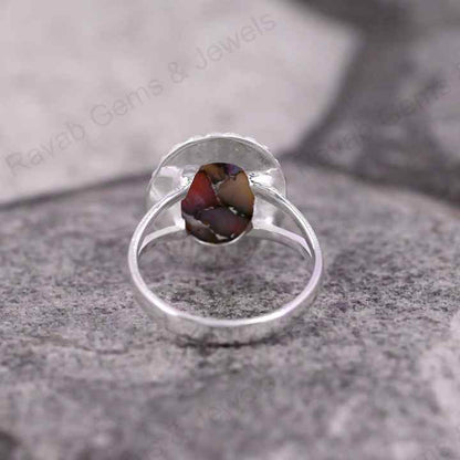 Handmade 925 Silver Designer Bezel Ring Mohave Pink Opal Copper Cabochon Gemstone 10x14mm Solid Rhodium Plated Fine Jewelry