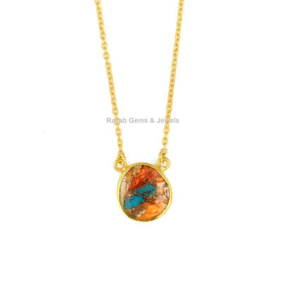 Best Selling Uneven Spiny Oyster Copper Turquoise 18k Gold Filled 18 Inch Chain Minimalist Layering Pendant Necklace for Women