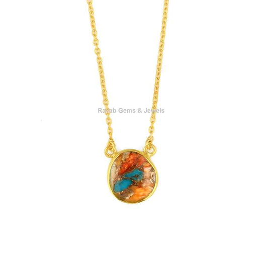 Best Selling Uneven Spiny Oyster Copper Turquoise 18k Gold Filled 18 Inch Chain Minimalist Layering Pendant Necklace for Women