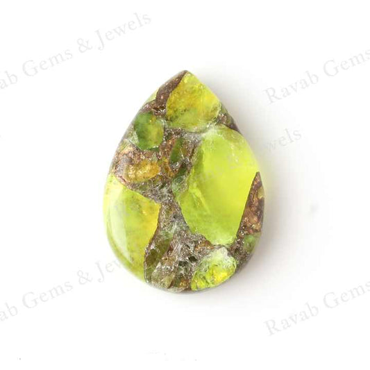 High Quality 16x22mm Pear Palm Natural Mohave Green Perdot Copper Composite Gemstone Jewelry Making Calibrated Size Stones