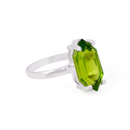 Superb Quality Solid 925 Sterling Silver Green Peridot Hydro Hexagon Shape 12x16mm Prong Setting Ring For Women Fine Jewelry