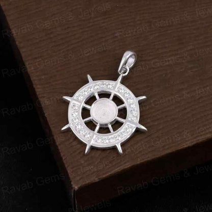 Best Quality 925 Silver 5mm Ocean Helm Ship Wheel Try Zircon Semi Mount Blank Charm Pendant for DIY Jewelry Findings Components