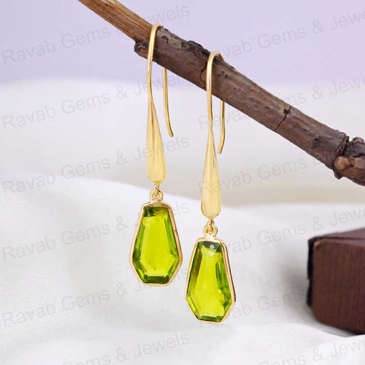 Handmade 925 Silver 18k Gold 10x17mm Peridot Hydro Quartz Coffin Shape Teardrop Leaf Minimalist Earring Fine Jewelry For Women