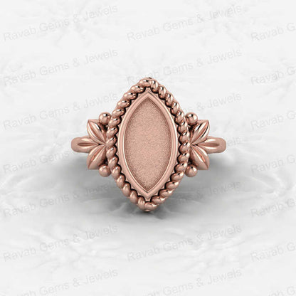 Solid 925 Silver 6x12mm Marquise With Leaf Bezel Cup Semi Mounting Resin & Ashes Work Jewelry Findings Components Blank Stone