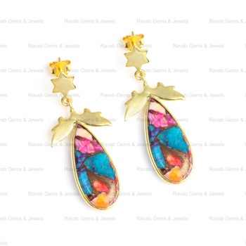 Best Selling Mohave Mix Oyster Copper Kingman Turquoise 925 Sterling Solid Silver 18k Gold Plated Drop Dainty Earrings for Women