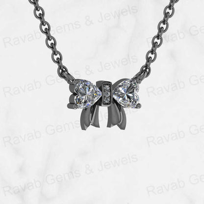 Best Selling Genuine Solid 925 Sterling Silver 5mm Heart Bow Tie Design With Cubic Zirconia Pendant Necklace Keepsake Jewelry