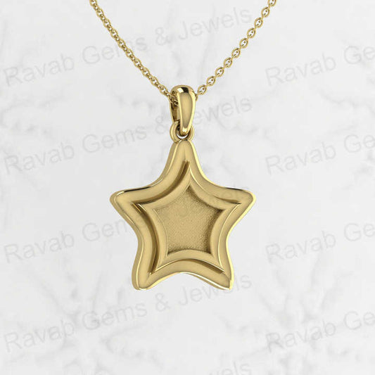 Best Quality Genuine 925 Sterling Silver 23x23mm Shining Star Semi Mount Blank Pendant Good for Resin & Ashes Work for Necklace